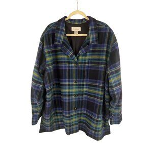 Avenue Womens Wool Blend Plaid Button-Front Jacket 22/24 Blue Green Oversized